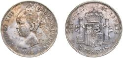 World Coins - Spain Kingdom 1888 *18-88 MPM 5 Pesetas - Alfonso XIII (1st portrait) Silver (.900) Madrid Mint (10643900) 25g AU Corrossion KM 689