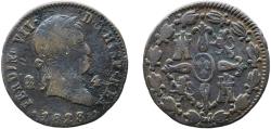 World Coins - Spain Kingdom 1828 4 Maravedis - Fernando VII Copper Segovia Mint 4.66g VF  KM 489
