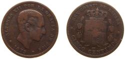World Coins - Spain Kingdom 1879 OM 5 Centimos - Alfonso XII Bronze (95% copper, 4% tin, 1% zinc) Barcelona Mint (54994000) 5g VF KM 674
