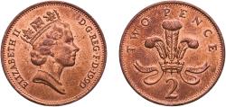 World Coins - Great Britain United Kingdom Kingdom of England 1990 2 Pence - Elizabeth II (3rd portrait; non-magnetic) Bronze Royal Mint (204499700) 7.12g UNC  KM 936 Sp C3