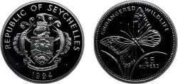 World Coins - Seychelles Republic 1994 25 Rupees (Milkweed Butterfly) Silver (.925) (20000) 28.28g PF KM 74 Schön 79