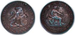 World Coins - Spain Provisional Government 1870 OM 1 Centimo - Provisional Government Bronze (95% copper, 4% tin, 1% zinc) Barcelona Mint (169890697) 2.11g XF KM 660 Cal 27