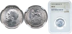 World Coins - Great Britain United Kingdom 1915 1 Shilling - George V (1st type) Silver (.925) (39279000) 5.66g NGC MS 62 KM 816 Sp 4013