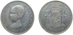 World Coins - Spain Kingdom 1890 *18-90 MPM 5 Pesetas - Alfonso XIII (1st portrait) Silver (.900) Madrid Mint (4275258) 25g AU KM 689