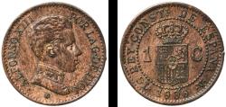 World Coins - Spain Kingdom 1906 SLV 1 Centimo - Alfonso XIII (4th portrait) Bronze (95% copper, 4% tin, 1% zinc) Royal Mint of Spain (7500000) 1.07g XF  KM 726