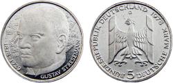 World Coins - Germany Federal republic 1978 D 5 Deutsche Mark Centennial - Birth of Gustav Stresemann