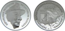 World Coins - France Fifth Republic 1994 100 Francs 50th Anniversary of the Liberation of Paris, General de Lattre de Tassigny