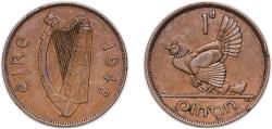 World Coins - Ireland Republic 1948 1 Pingin Bronze Royal Mint (Tower Hill) (4800000) 9.45g XF KM 11 Sp 6643
