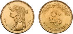 World Coins - Egypt Arab Republic of Egypt 2008 (AH1429) 50 Qirsh / Piastres (small type; magnetic) Brass plated steel Cairo Mint 6.51g BU  KM 942.2 Schön 678.1 Schön 678.2 MHC 355