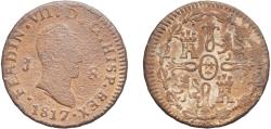 World Coins - Spain Kingdom 1817 J 8 Maravedis - Fernando VII (Jubia,1st portrait) Copper Jubia Mint 9.64g VF Cal 1550 Aureo 196