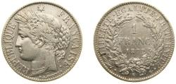 World Coins - France Third Republic 1872 K 1 Franc Silver (.835) Bordeaux Mint 5g XF F 216 Gad 465 KM 822.2
