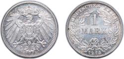 World Coins - Germany Second Empire 1915 G 1 Mark - Wilhelm II (type 2 - small shield) Silver (.900) Karlsruhe Mint (1749261) 5.556g UNC KM 14 AKS 2 J 17 Schön DM 18
