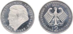 World Coins - Germany Federal Republic of Germany 2000 J 2 Deutsche Mark (Franz Josef Strauss) Copper-nickel clad nickel Hamburgische Münze Mint (70000) 7g UNC KM 175 J 450 Schön 174