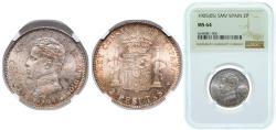 World Coins - Spain Kingdom 1905 *19-05 SMV 2 Pesetas - Alfonso XIII (4th portrait) Silver (.835) Madrid Mint (3589000) 10g NGC MS 64 KM 725 Cal 34