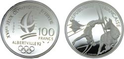 World Coins - France Fifth Republic 1990 100 Francs 1992 Olympics, Albertville, Free-style Skiing