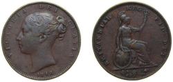 World Coins - Great Britain 1848 1 Farthing - Victoria (1st portrait) Copper Royal Mint (Tower Hill) (1290200) 4.8g VF KM725 Sp3950