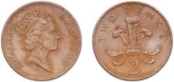 World Coins - Great Britain Kingdom 1985 2 Pence - Elizabeth II (3rd portrait; non-magnetic) Bronze Royal Mint (107113000) 7.17g XF KM 936 Sp C3