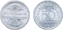 World Coins - Germany Germany - 1871-1948 Weimar Republic 1920 A 50 Pfennig Aluminium Berlin Mint (119793426) 1.7g UNC KM 27 AKS 37 J 301 Schön DM 24