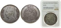 World Coins - Egypt Kingdom AH 1352 (1933) 20 Qirsh - Fuad (left) Silver (.833) Royal Mint (Tower Hill) (24000) 28g NGC XF 45 KM 352