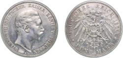 World Coins - Germany Kingdom of Prussia Second Empire 1904 A 5 Mark - Wilhelm II Silver (.900) (Ag 900, Cu 100) Berlin Mint (2060410) 27.6g XF  KM 523 AKS 129 J 104 Dav GT III 789
