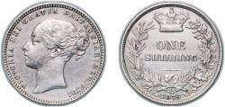 World Coins - Great Britain Kingdom 1875 1 Shilling - Victoria (1st portrait; 'Young Head') Silver (.925) Royal Mint (Tower Hill) (4353900) 5.66g XF KM 734 Sp 3902-7