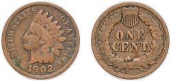 Us Coins - United States Federal republic 1902 1 Cent "Indian Head Cent" Bronze (.950 copper, .050 tin and zinc) (87374704) 3.11g VF KM 90a Schön 117a