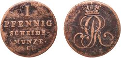 World Coins - Germany Kingdom of Hannover German states 1814 - 1820 C 1 Pfenning - George III Copper Clausthal Mint 1.99g VF  AKS 25 Jaeg 8 HB 7 KM 104