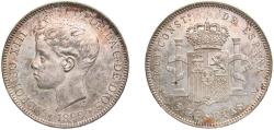 World Coins - Spain Kingdom 1899 *18-99 SGV 5 Pesetas - Alfonso XIII (3rd portrait) Silver (.900) Madrid Mint (13930000) 25g UNC KM 707