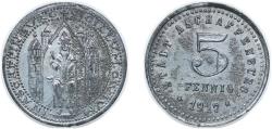 World Coins - Germany City of Aschaffenburg 1917 5 Pfennig - Aschaffenburg Zinc (407460) 1.6g XF Funck 23.1A Men05 792.1 Men18 1074.1