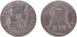World Coins - Spain Principality of Catalonia Kingdom 1812 6 Quartos - Ferdinand VII (VI QUAR) Copper Barcelona Mint 13.6g VF Cal 1514 KM 116