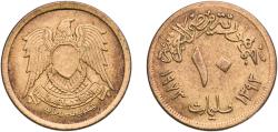 World Coins - Egypt Arab Republic of Egypt AH 1393 (1973)  10 Milliemes Aluminium bronze Cairo Mint 3.22g VF  KM 435 Schön 149 MHC 331