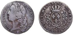 World Coins - Metropolitan France Kingdom 1765 T ½ Écu - Louis XV Silver (.917) Nantes Mint (32298) 14.4g VF Dy royales1681