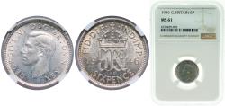 World Coins - Great Britain United Kingdom 1946 6 Pence - George VI (1st coinage) Silver (.500) Royal Mint (Tower Hill) (43466400) 2.83g NGC MS 61 KM 852 Sp 4084