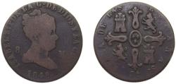 World Coins - Spain Kingdom 1848 JA 8 Maravedis - Isabel II (Constitutional) Copper Jubia Mint 10.05g VF KM 531