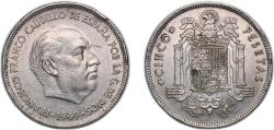 World Coins - Spain Nationalist Government 1949 *19-50 5 Pesetas - Francisco Franco (Nickel) Nickel Madrid Mint (21000000) 15.07g XF KM 778 Cal 45 Schön 30