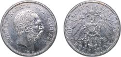 World Coins - Germany Kingdom of Saxony (Albertinian Line) German states 1899 E 5 Mark - Albert Silver (.900) (74000) 27.777g XF KM 1246 J 125 Dav GT III 901