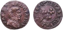 World Coins - France Orange, Principality of 1640 Double Tournois - Frederic Henry (Obverse: FRED.HENR.D.G.PRIN.AV) Copper Orange Mint 2.42g VF  CGKL 778 Dy féodales 2181 PA 4608 Dh Orange 152-