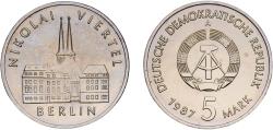 World Coins - Germany German Democratic Republic Democratic republic 1987 A 5 Mark (750 years of Berlin - Nikolaiviertel) Nickel brass Berlin Mint (492606) 9.67g UNC KM 114