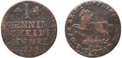 World Coins - Germany Principality of Brunswick-Wolfenbüttel 1815 1 Pfenning - Frederick William Copper Brunswick / Braunschweig Mint 1.92g VF  AKS 18 Jaeg 8 HB 201 KM 1050 Kahnt/Schön 19 Münzk