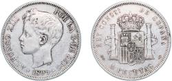 World Coins - Spain Kingdom 1899 *18-99 SGV 5 Pesetas - Alfonso XIII (3rd portrait) Silver (.900) Madrid Mint (13930000) 24.81g VF  KM 707