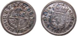 World Coins - Spain Kingdom 1737 S P 1 Real - Felipe V Silver (.833) Seville Mint 3g XF KM354 Cal1718