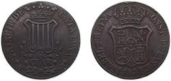 World Coins - Spain Principality of Catalonia Spanish states 1841 6 Cuartos - Isabella II (6 CUAR) Copper Barcelona Mint 14.92g XF KM 128