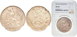 World Coins - Peru Republic 1915 FG 1 Sol Silver (.900) (Copper .100) Lima Mint 25g NGC AU 58  KM 196