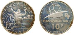 World Coins - France Fifth Republic 1997 10 Francs (World Cup 98, Argentine) Silver (.900) (100000) 22.2g PF KM 1161