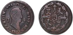 World Coins - Spain Kingdom 1817 J 8 Maravedis - Ferdinand VII (Jubia; 1st portrait) Copper Jubia Mint 9.29g XF KM 461 Cal 1543