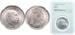 World Coins - Spain Nationalist Government 1949 *19-50 5 Pesetas - Francisco Franco Nickel Madrid Mint (21000000) 15g NGC MS 64  KM 778 Cal 45 Schön 30