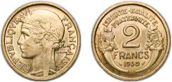 World Coins - France 1939 2 Francs Copper-aluminium (91% Copper, 9% Aluminium) (25403000) 8.12g AU Franc 2014 268 Gad 1789 535 KM 886 Schön 201