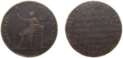 World Coins - France Kingdom 1791 2 Sols - Monneron Freres Bronze 17.95g VF KM Tn23