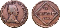 World Coins - Austria Bishopric of Salzburg 1805 1 Kreuzer - Ferdinand III of Austria - Tuscany Copper 5.28g VF  KM 491 Schön DM 203