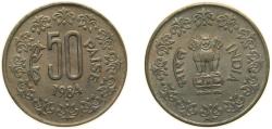 World Coins - India Republic 1984 ♦ 50 Paise Copper-nickel (75% Copper, 25% Nickel) Bombay Mint (61548000) 5.09g UNC KM 65